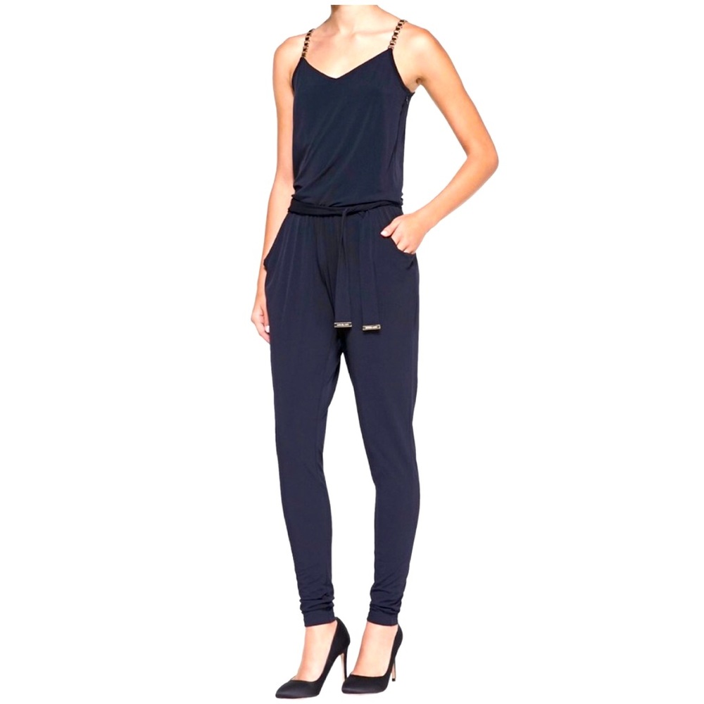 Navy Michael Kors Romper with Gold Chain Straps